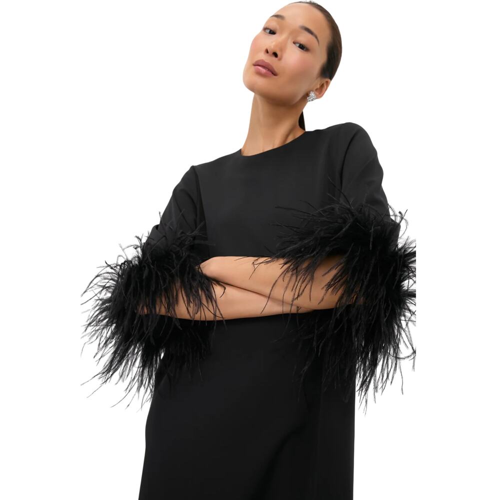 Tuckernuck Black Feather Jamie Dress Ostrich Feather Cuffs Size S - Picture 7 of 16